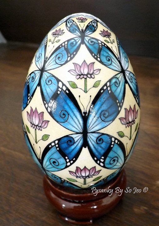 Blue Morpho BUtterflies Ukrainian Easter Egg Pysanky By So Jeo